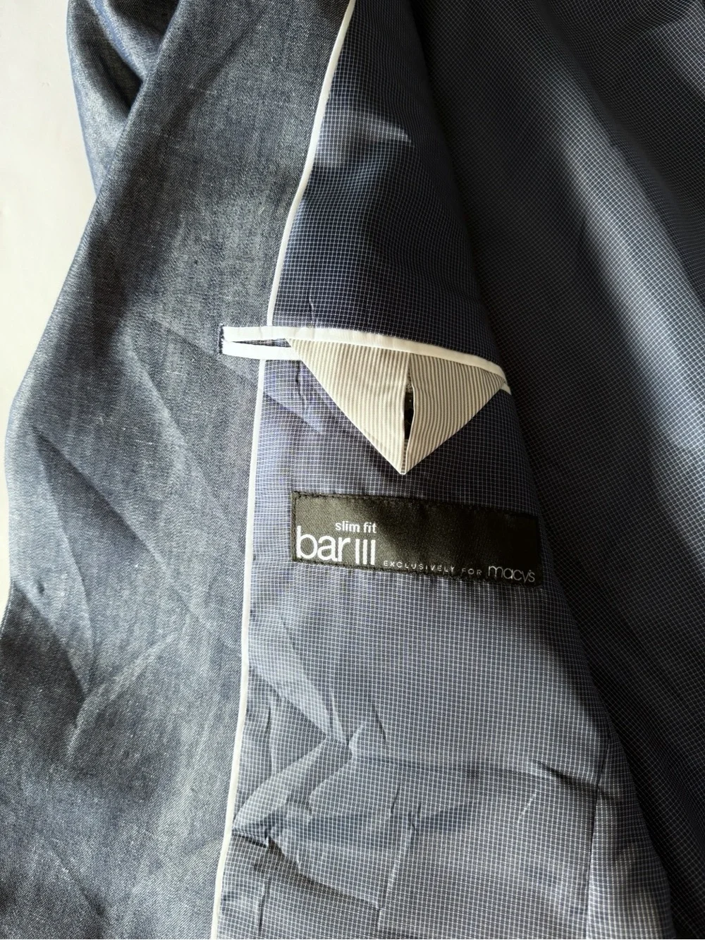 Bar III Men's 38R 31R Blue Cotton Linen Slim Fit 2pc Suit Quiet Luxury Business